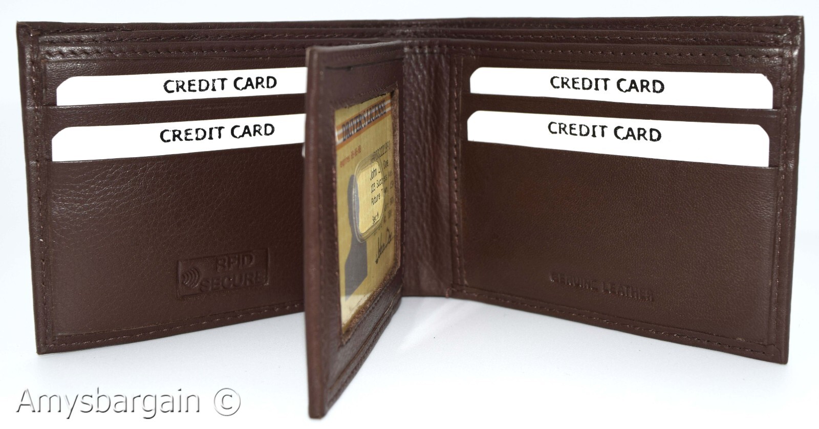 Men's RFID brown wallet bifold genuine leather protect IDs credit cards in box. - Image 3