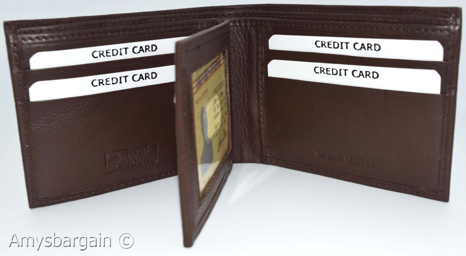 Men's RFID brown wallet bifold genuine leather protect IDs credit cards in box. - Image 8