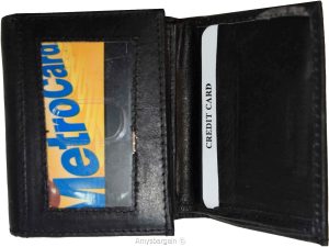 Men's Wallet Center piece Trifold Men's 1 ID 9 card 2 bill slots black wallet BN - Image 11