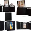 Men's Wallet Center piece Trifold Men's 1 ID 9 card 2 bill slots black wallet BN