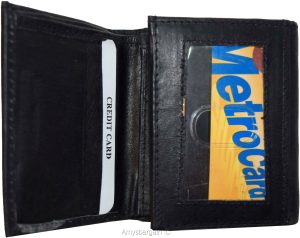 Men's Wallet Center piece Trifold Men's 1 ID 9 card 2 bill slots black wallet BN - Image 3