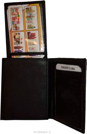 Men's Wallet Center piece Trifold Men's 1 ID 9 card 2 bill slots black wallet BN - Image 4
