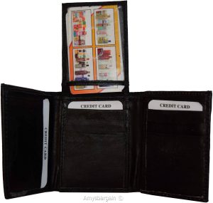 Men's Wallet Center piece Trifold Men's 1 ID 9 card 2 bill slots black wallet BN - Image 5