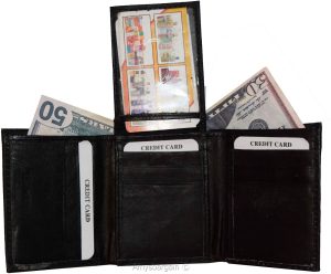 Men's Wallet Center piece Trifold Men's 1 ID 9 card 2 bill slots black wallet BN - Image 9
