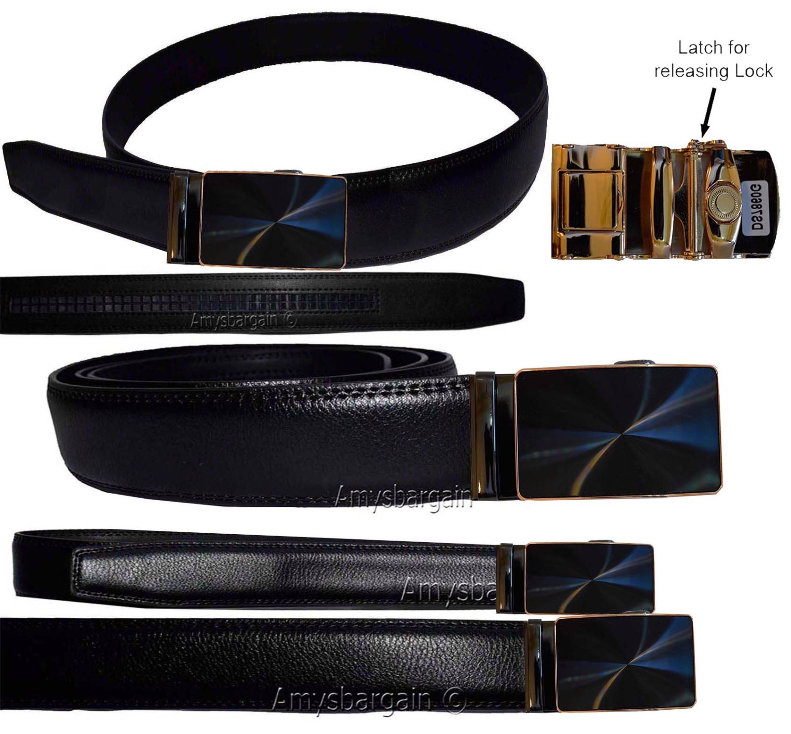 Men's belt. Leather Dress Belt Automatic lock Click Comfort New Buckle UP to 50"