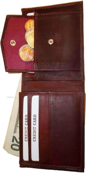 Men's bi-fold Leather Wallet 7 credit debit card ID Change purse 2 bill pockets - Image 3
