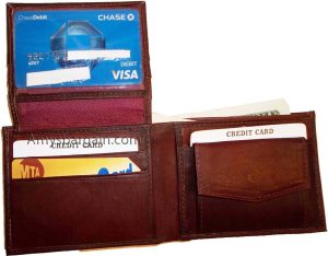 Men's bi-fold Leather Wallet 7 credit debit card ID Change purse 2 bill pockets - Image 6