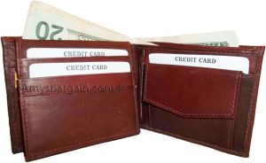 Men's bi-fold Leather Wallet 7 credit debit card ID Change purse 2 bill pockets - Image 7