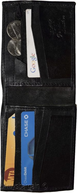 Men's bifold wallet genuine leather 8 Credit card 2 zip pocket 2 Bill pockets - Image 6