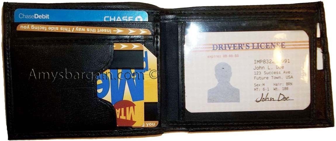 Men's leather 12 card bi-fold wallet 2 bill slot 1 id unbranded new black wallet - Image 13