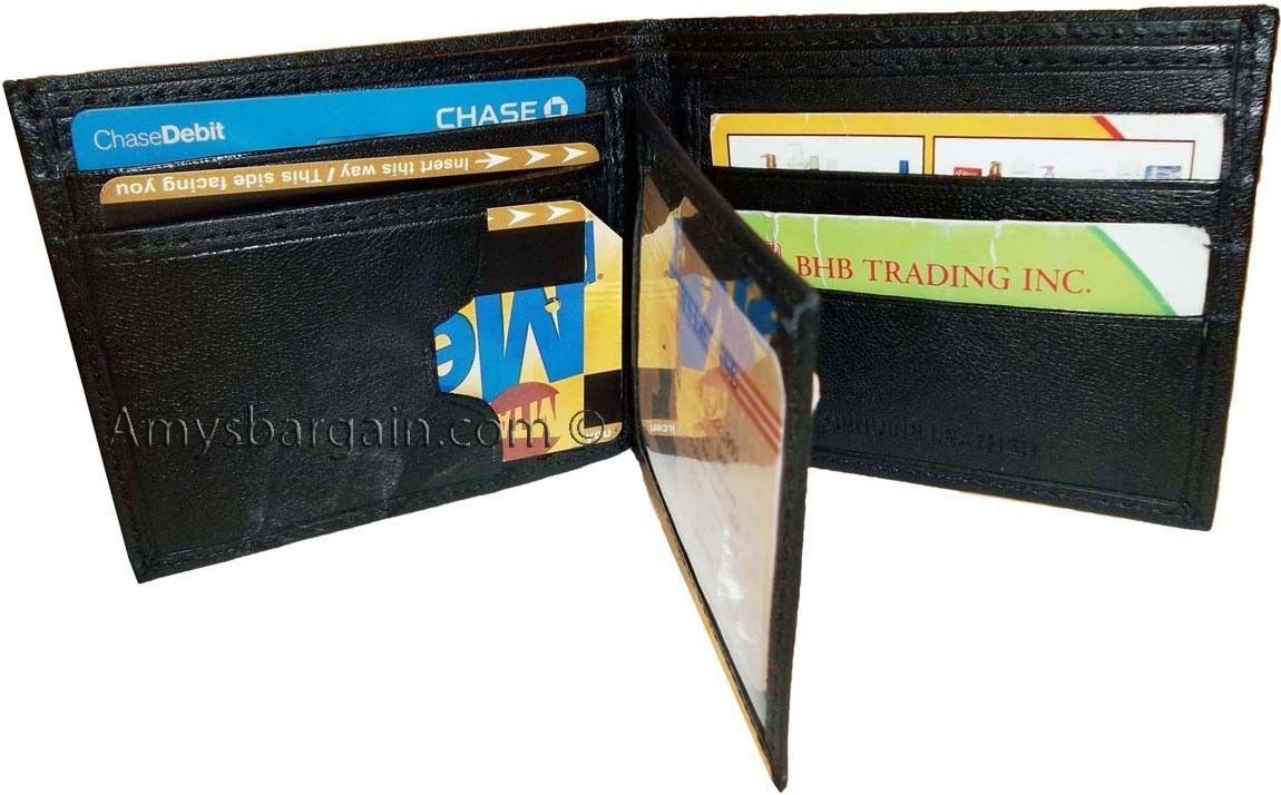 Men's leather 12 card bi-fold wallet 2 bill slot 1 id unbranded new black wallet - Image 3