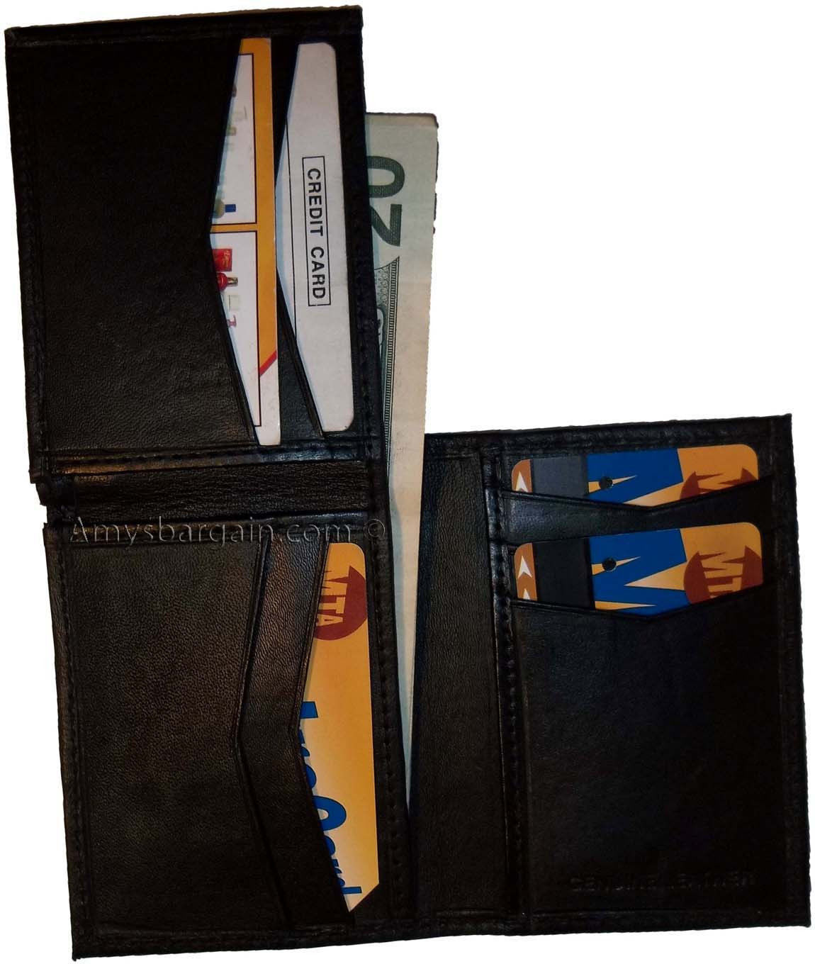 Men's trifold Leather wallet 7 card spaces ID Window real leather Bilfold - Image 3