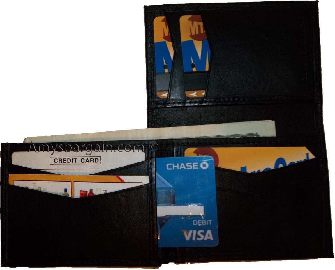 Men's trifold Leather wallet 7 card spaces ID Window real leather Bilfold - Image 5