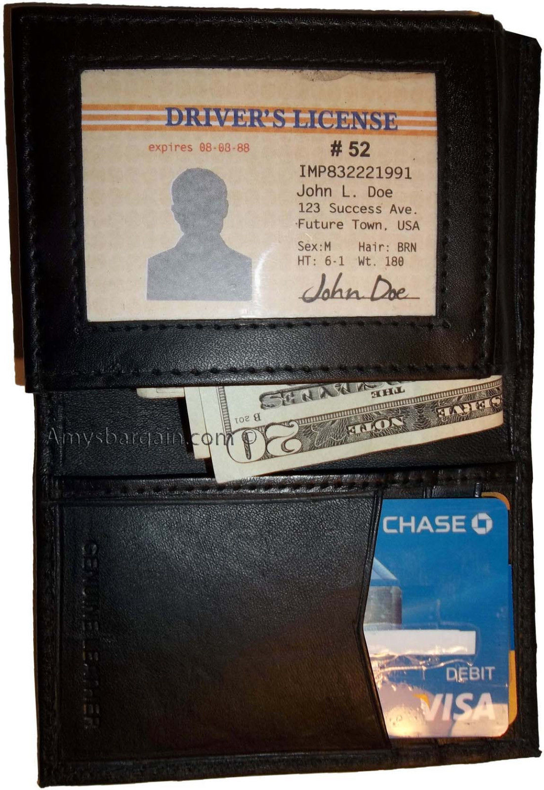 Men's trifold Leather wallet 7 card spaces ID Window real leather Bilfold - Image 7