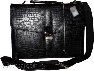 New Crocodile Skin Printed Leather Briefcase Black Business case Attaché sac bag