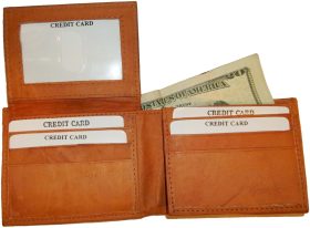 New Man's Bi fold Leather Wallet 12 Credit Cards 2 ID 2 Sued lined Bill slots BN