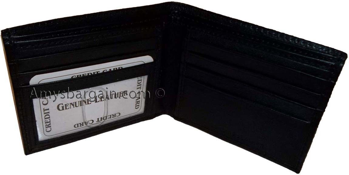 New Men's Leather Black Wallet 5 Credit card slots 2 Bill Pockets ID case BN - Image 12