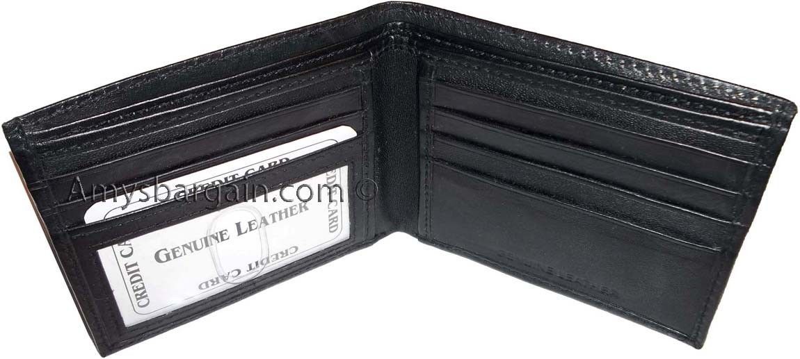 New Men's Leather Black Wallet 5 Credit card slots 2 Bill Pockets ID case BN - Image 13
