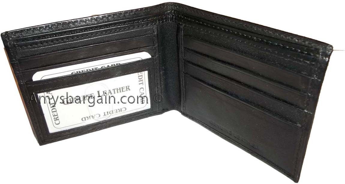 New Men's Leather Black Wallet 5 Credit card slots 2 Bill Pockets ID case BN - Image 5