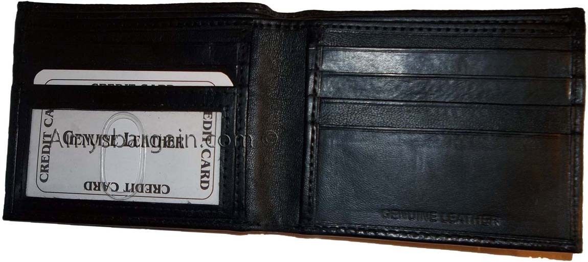 New Men's Leather Black Wallet 5 Credit card slots 2 Bill Pockets ID case BN - Image 8
