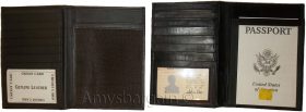 New lamb skin smooth leather passport case 6 credit card ID large billfold new