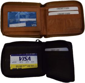 New men's Zip around leather wallet Men's billfold wallet new Brown/Tan bi fold.