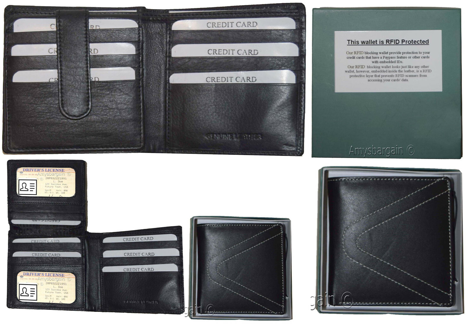 RFID men's hipster wallet genuine leather bifold 15 card 2 IDs new wallet in box