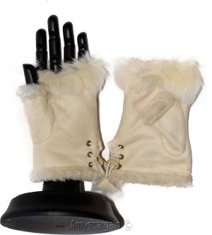 Finger-less Gloves, Winter Gloves Hand/Wrist Warmer Fur trim One-Size Gloves BN - Image 21