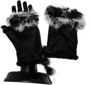 Finger-less Gloves, Winter Gloves Hand/Wrist Warmer Fur trim One-Size Gloves BN - Image 13
