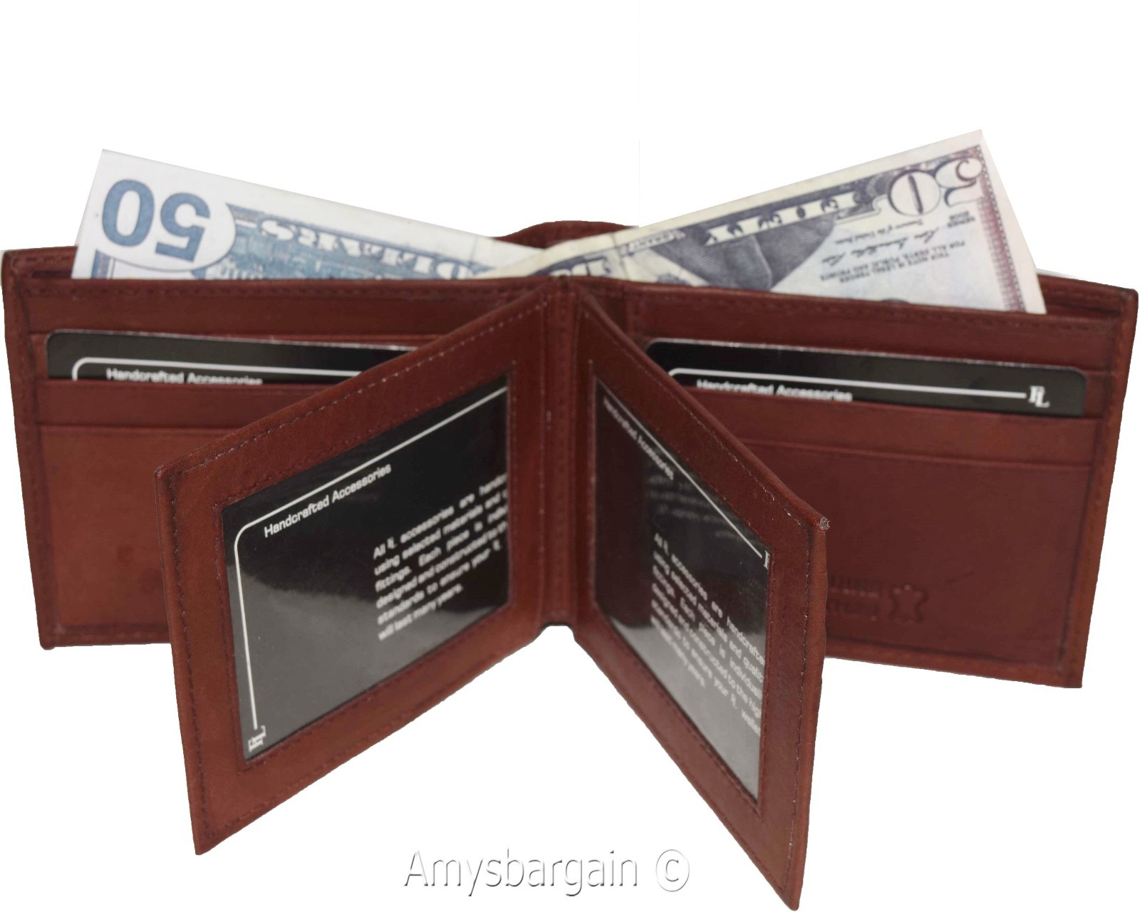 Men's Bifold leather wallet 2 center pieces 9 card 3 IDs Genuine leather wallet - Image 15