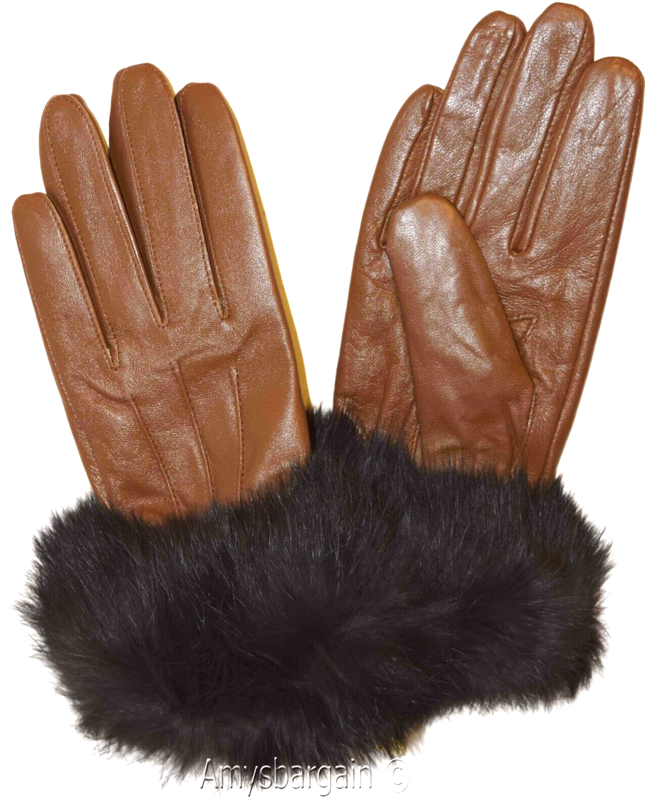 Woman's Fur trim Leather Gloves Leather gloves. Size S, M, L, XL. Dress Gloves - Image 13