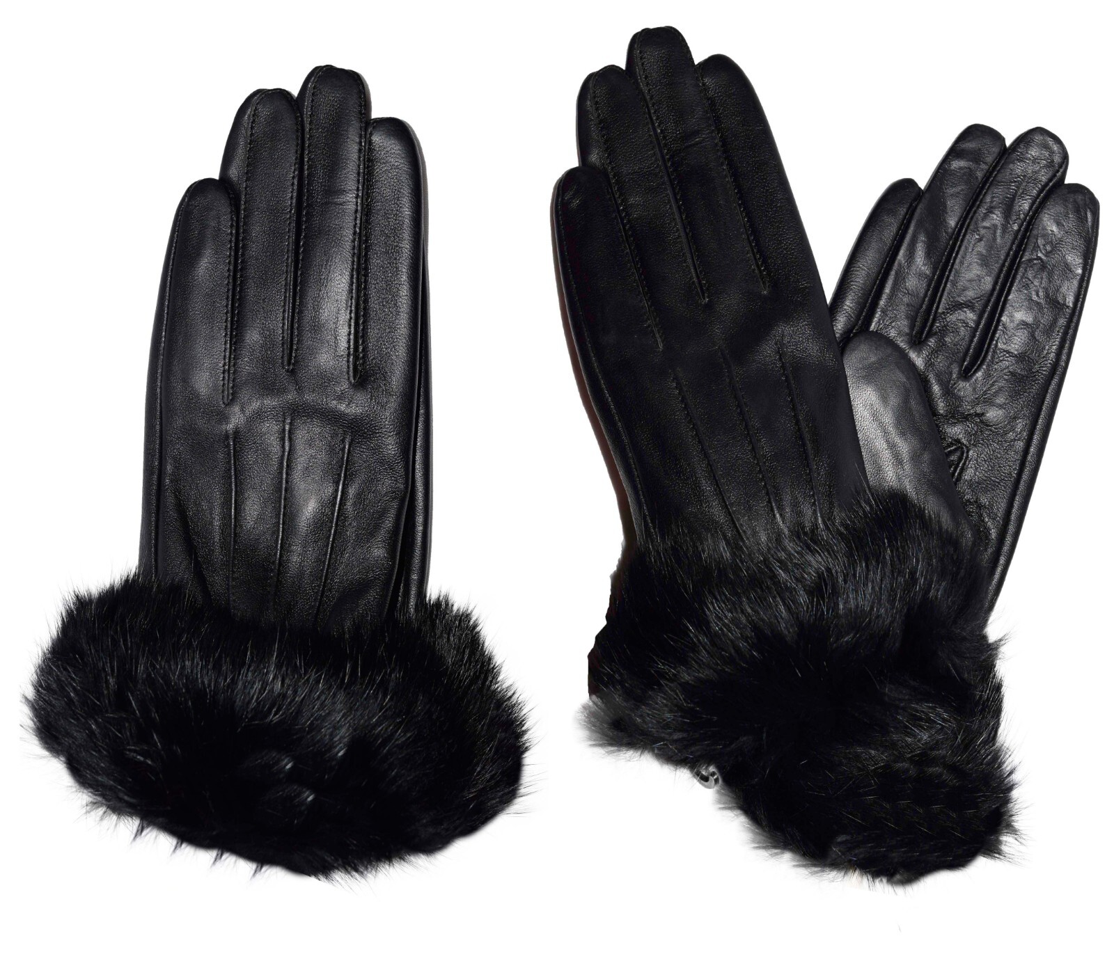 Woman's Fur trim Leather Gloves Leather gloves. Size S, M, L, XL. Dress Gloves - Image 12