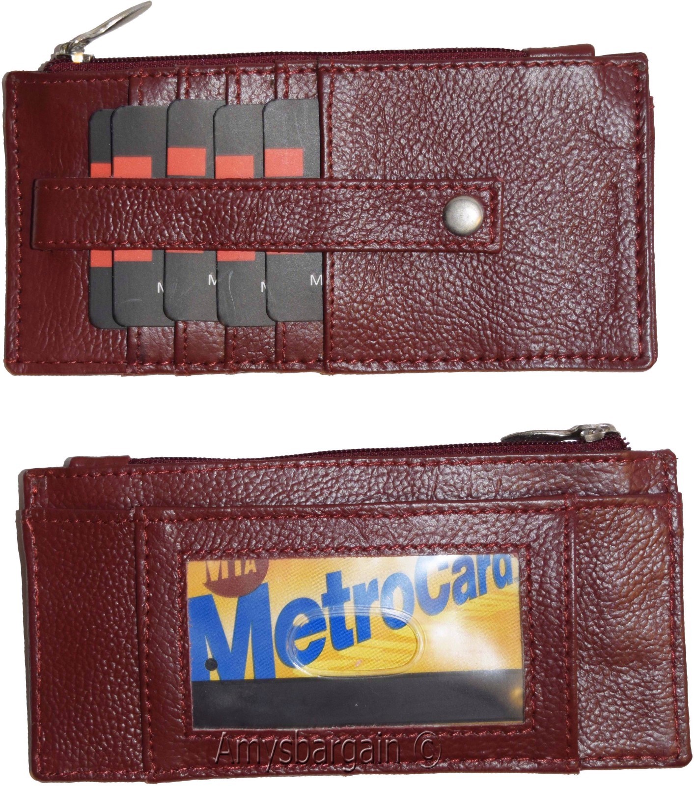 Women's Genuine Leather ID Credit Card Holder Wallet Slim Purse Colors Zip case - Image 28