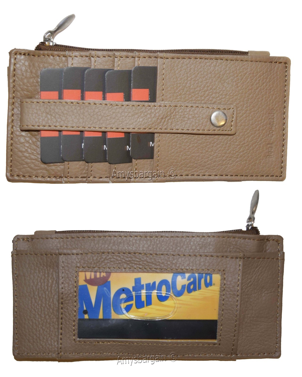 Women's Genuine Leather ID Credit Card Holder Wallet Slim Purse Colors Zip case - Image 26