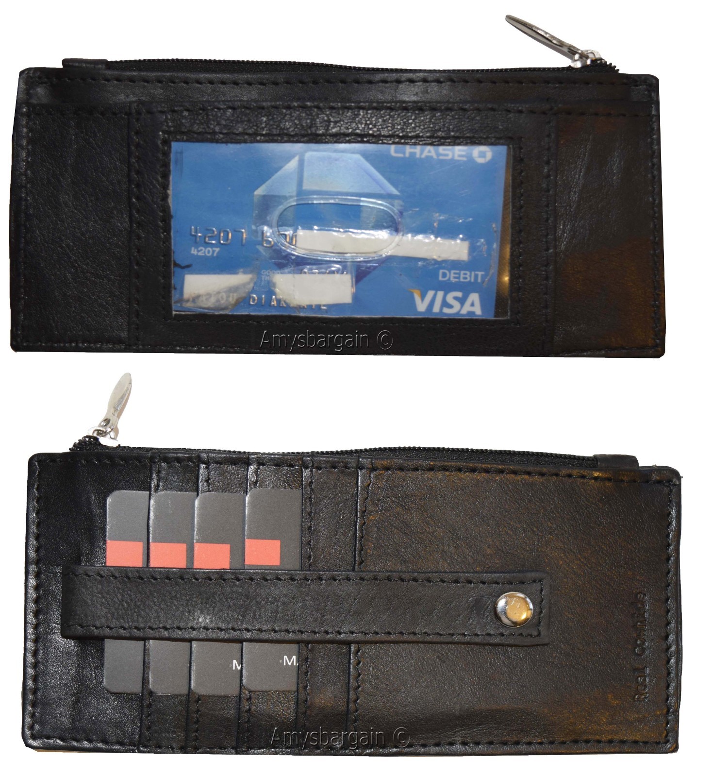 Women's Genuine Leather ID Credit Card Holder Wallet Slim Purse Colors Zip case - Image 25