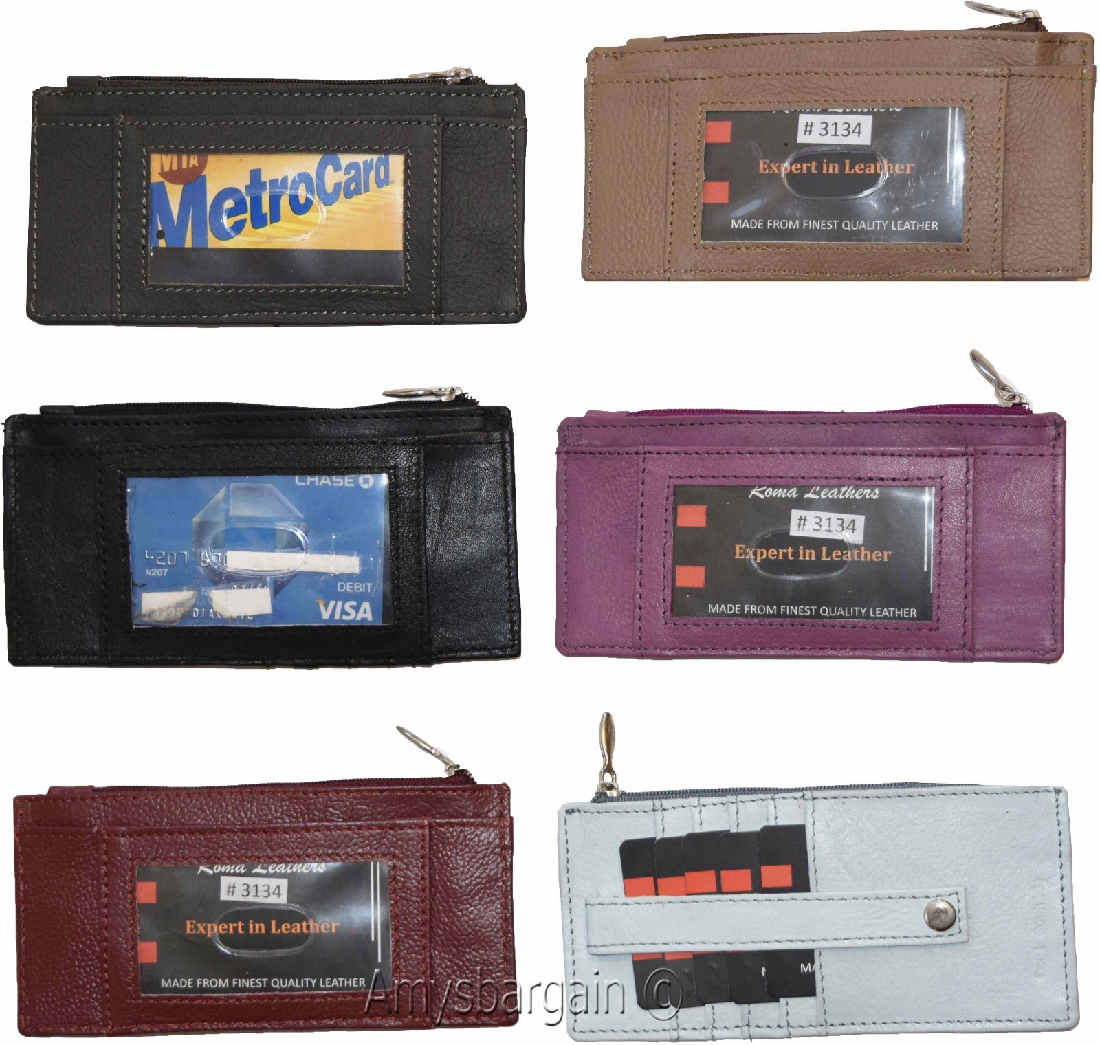 Women's Genuine Leather ID Credit Card Holder Wallet Slim Purse Colors Zip case - Image 12