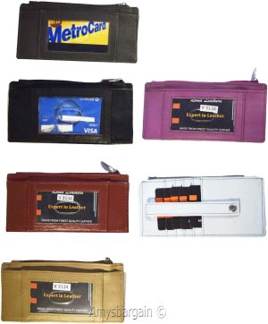 Women's Genuine Leather ID Credit Card Holder Wallet Slim Purse Colors Zip case - Image 3