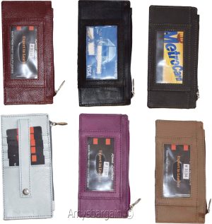 Women's Genuine Leather ID Credit Card Holder Wallet Slim Purse Colors Zip case - Image 6