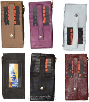 Women's Genuine Leather ID Credit Card Holder Wallet Slim Purse Colors Zip case - Image 7