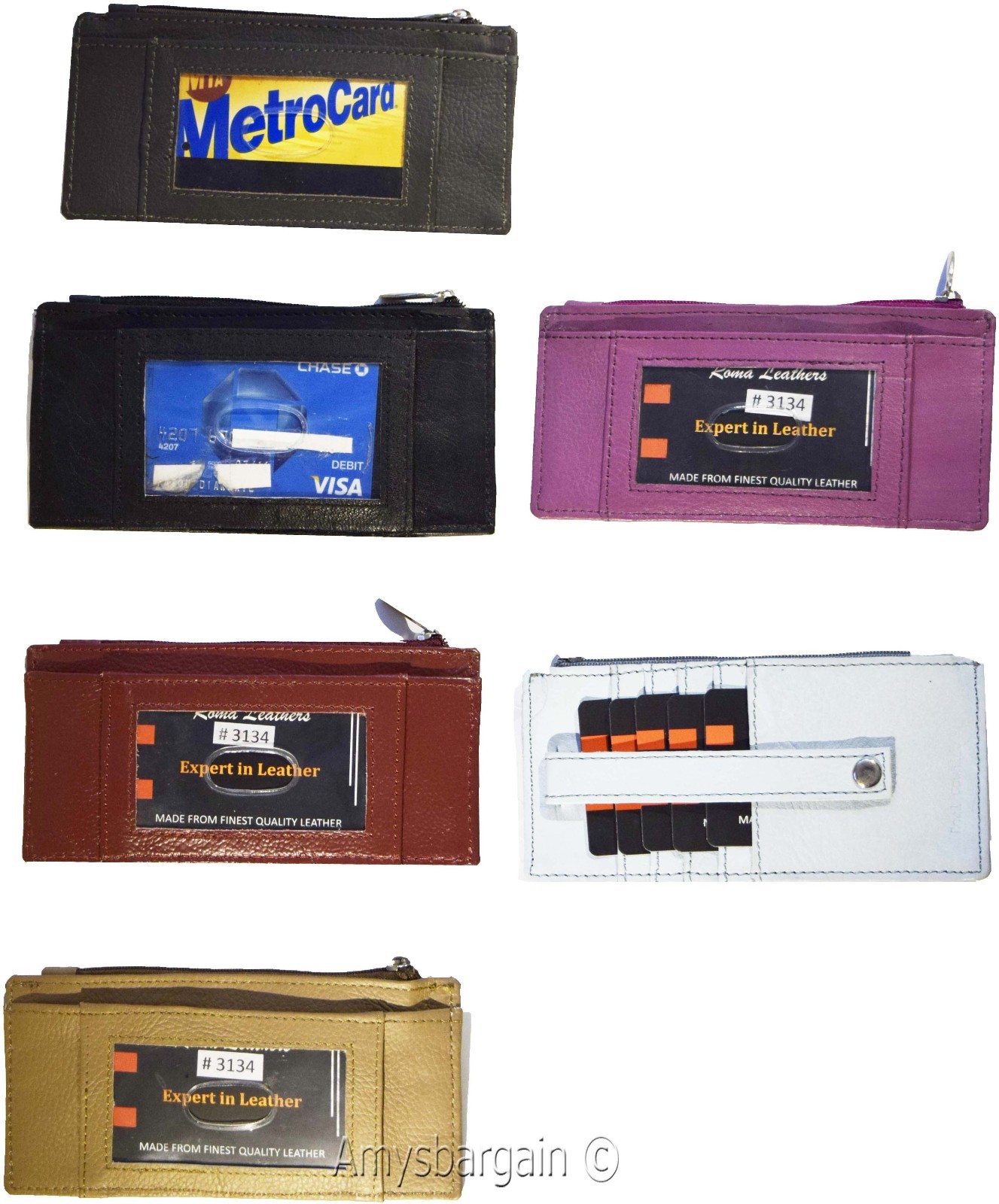 Women's Genuine Leather ID Credit Card Holder Wallet Slim Purse Colors Zip case - Image 9