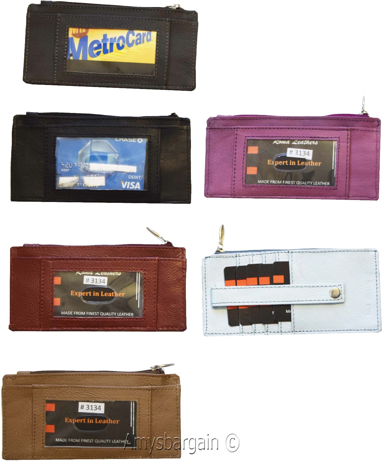 Women's Genuine Leather ID Credit Card Holder Wallet Slim Purse Colors Zip case - Image 10