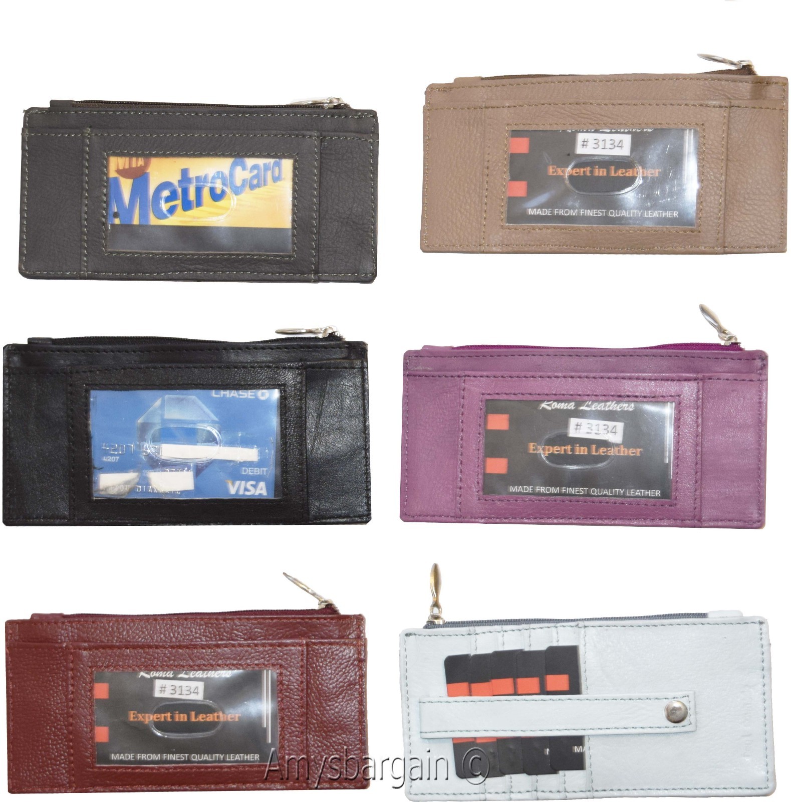 Women's Genuine Leather ID Credit Card Holder Wallet Slim Purse Colors Zip case