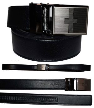 leather belt genuine leather dress casual track line ratchet women's black belt