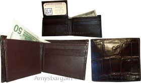 lot of 2 crocodile skin printed leather man s bifold wallet id 2 bill slot new