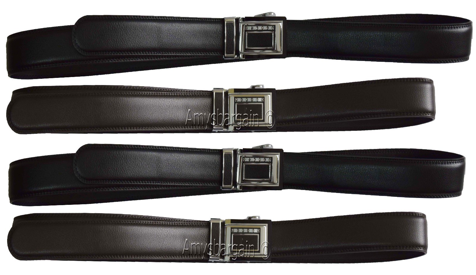 lot of 2 men's belt black & brown leather automatic lock up to 38" dress belt bn - Image 3