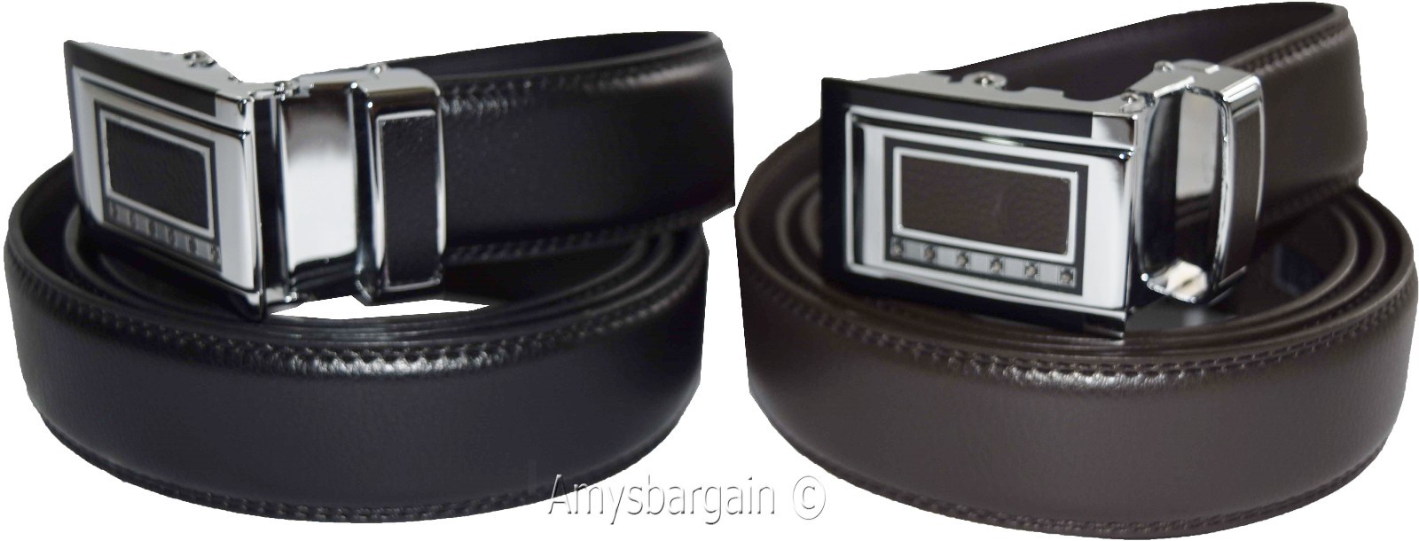 lot of 2 men's belt black & brown leather automatic lock up to 38" dress belt bn - Image 4