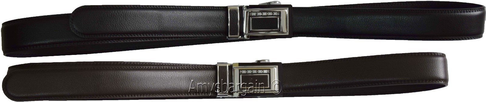 lot of 2 men's belt black & brown leather automatic lock up to 38" dress belt bn - Image 5