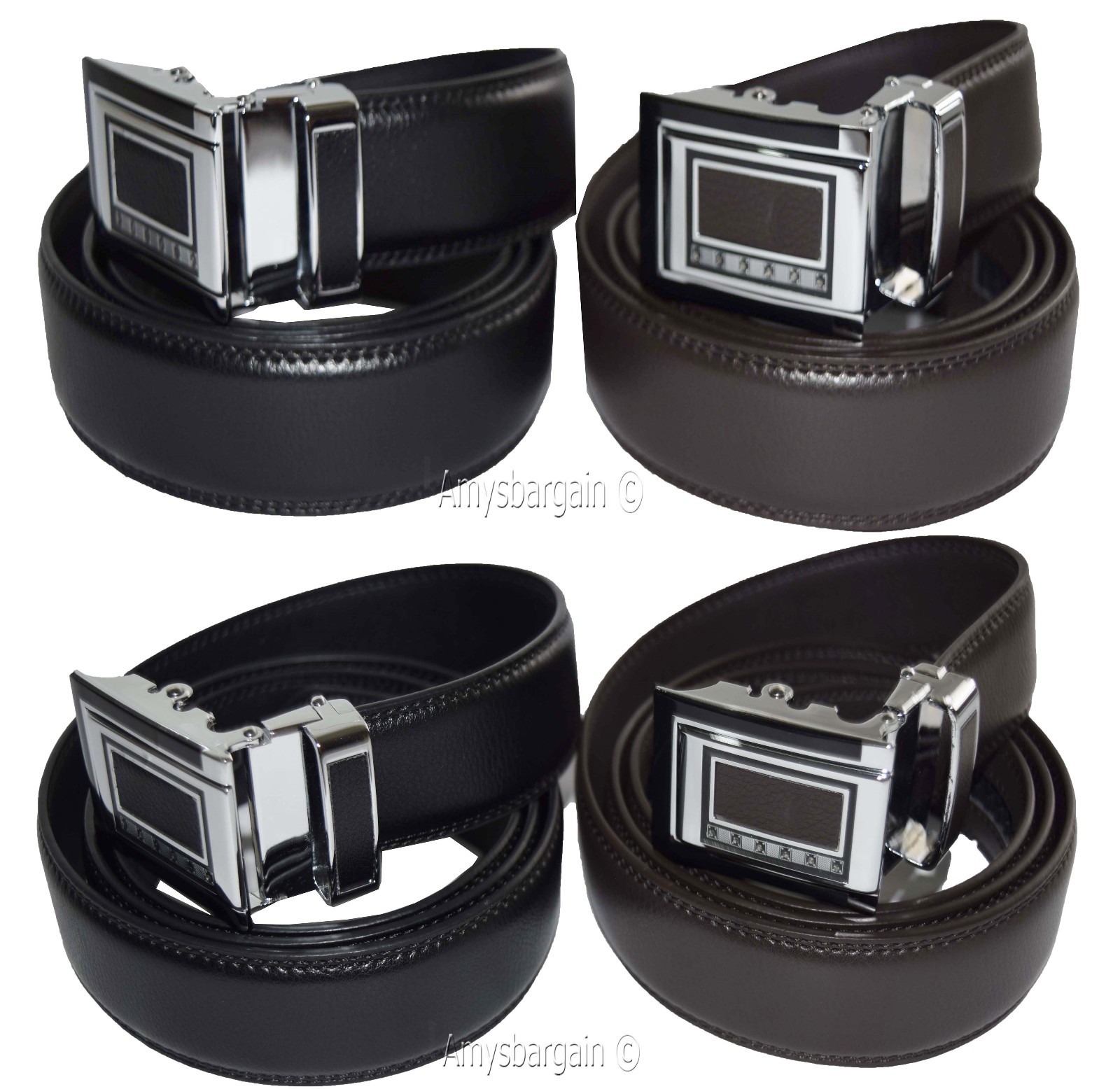 lot of 2 men's belt black & brown leather automatic lock up to 38" dress belt bn - Image 6