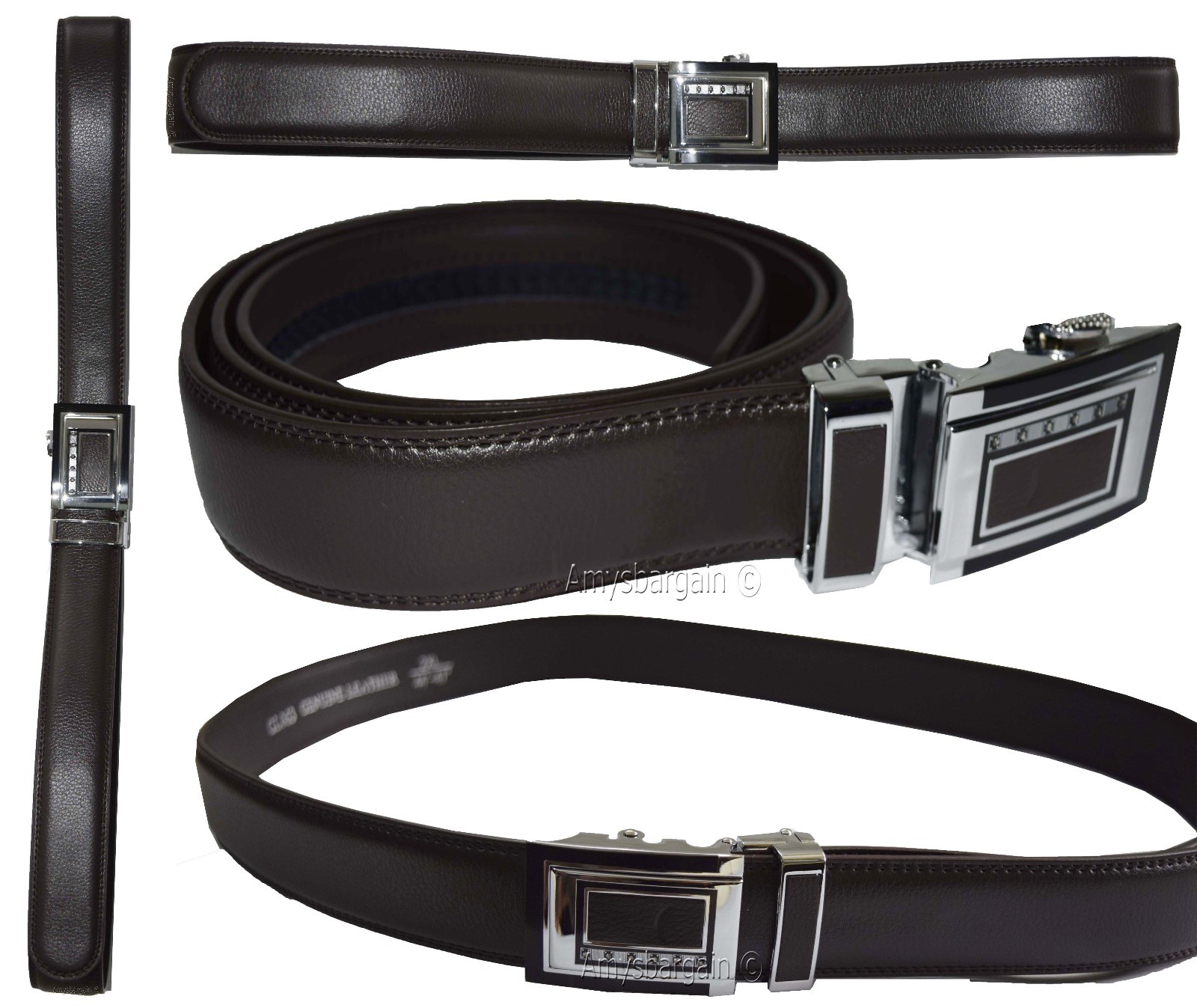 lot of 2 men's belt black & brown leather automatic lock up to 38" dress belt bn - Image 7