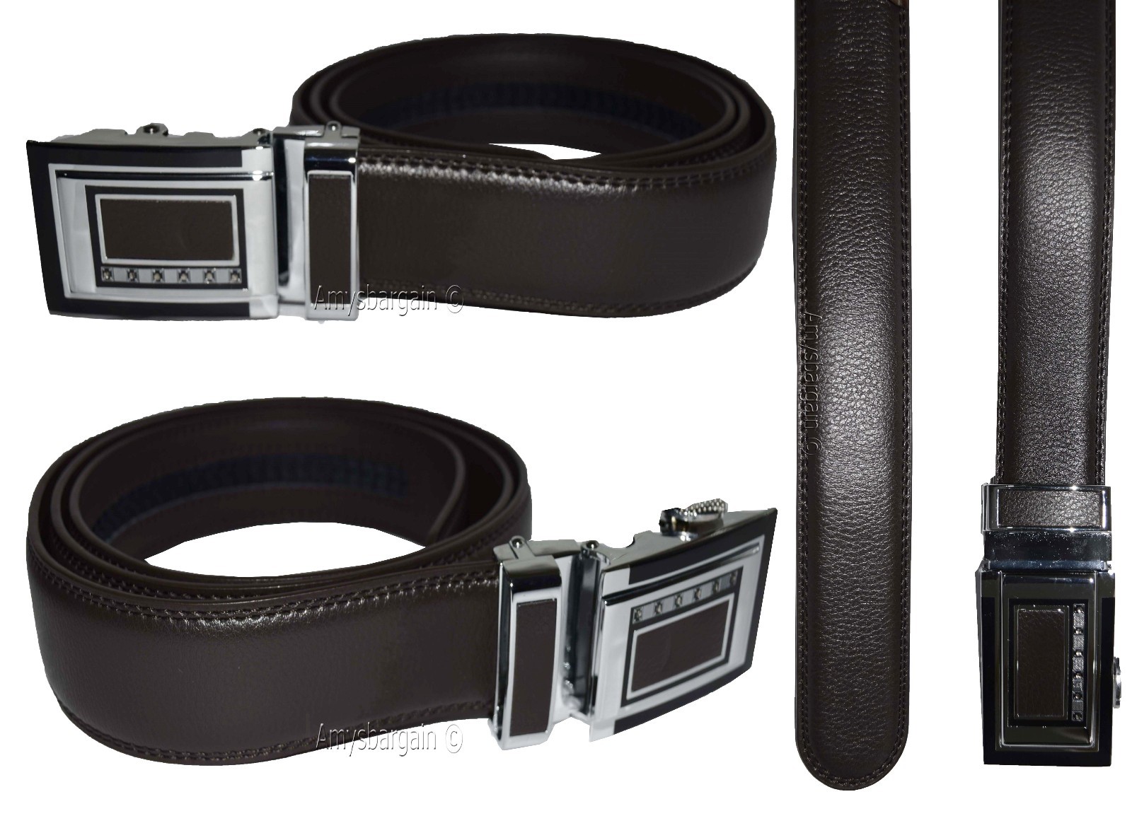 lot of 2 men's belt black & brown leather automatic lock up to 38" dress belt bn - Image 8